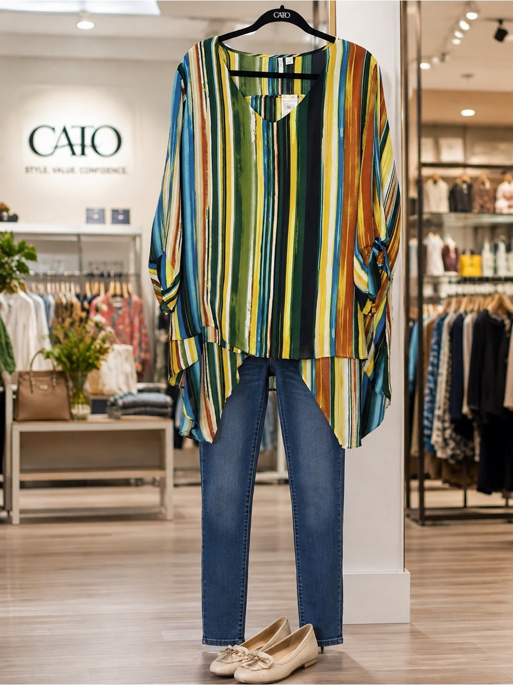 Cato | Striped V-Neck Asymmetrical Tunic Top